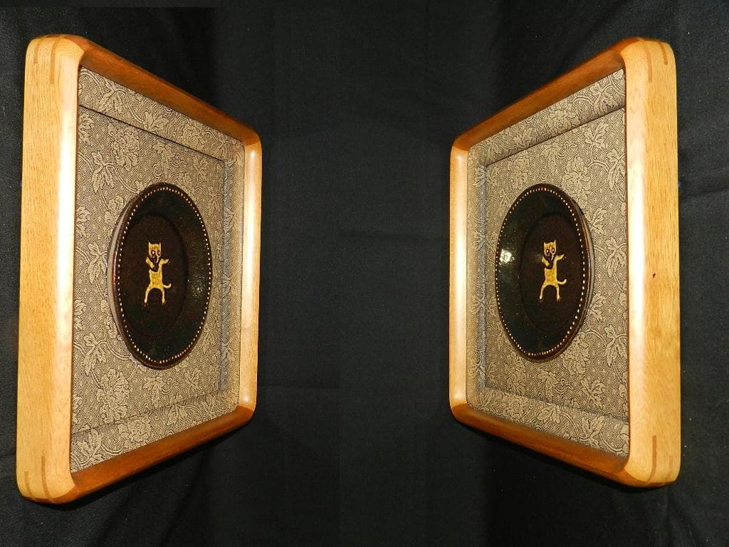 K92 人気作家 舩木研兒 陶板 『 猫 』 民藝 額装 壁掛 真作保証