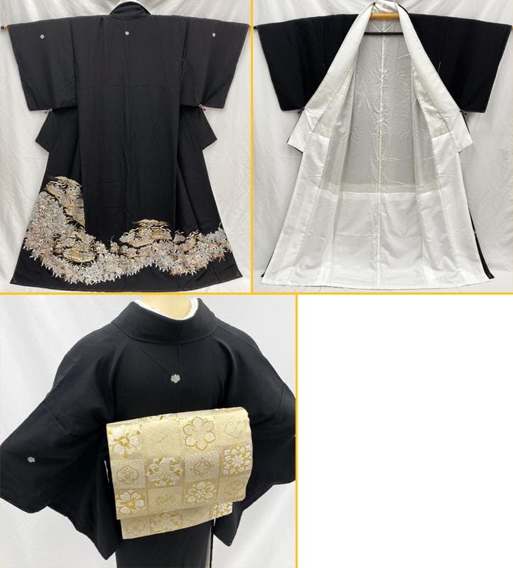 508mo43●豪華 総刺繍 相良刺繍 黒留袖 船 合戦 扇的 平家物語 希少柄