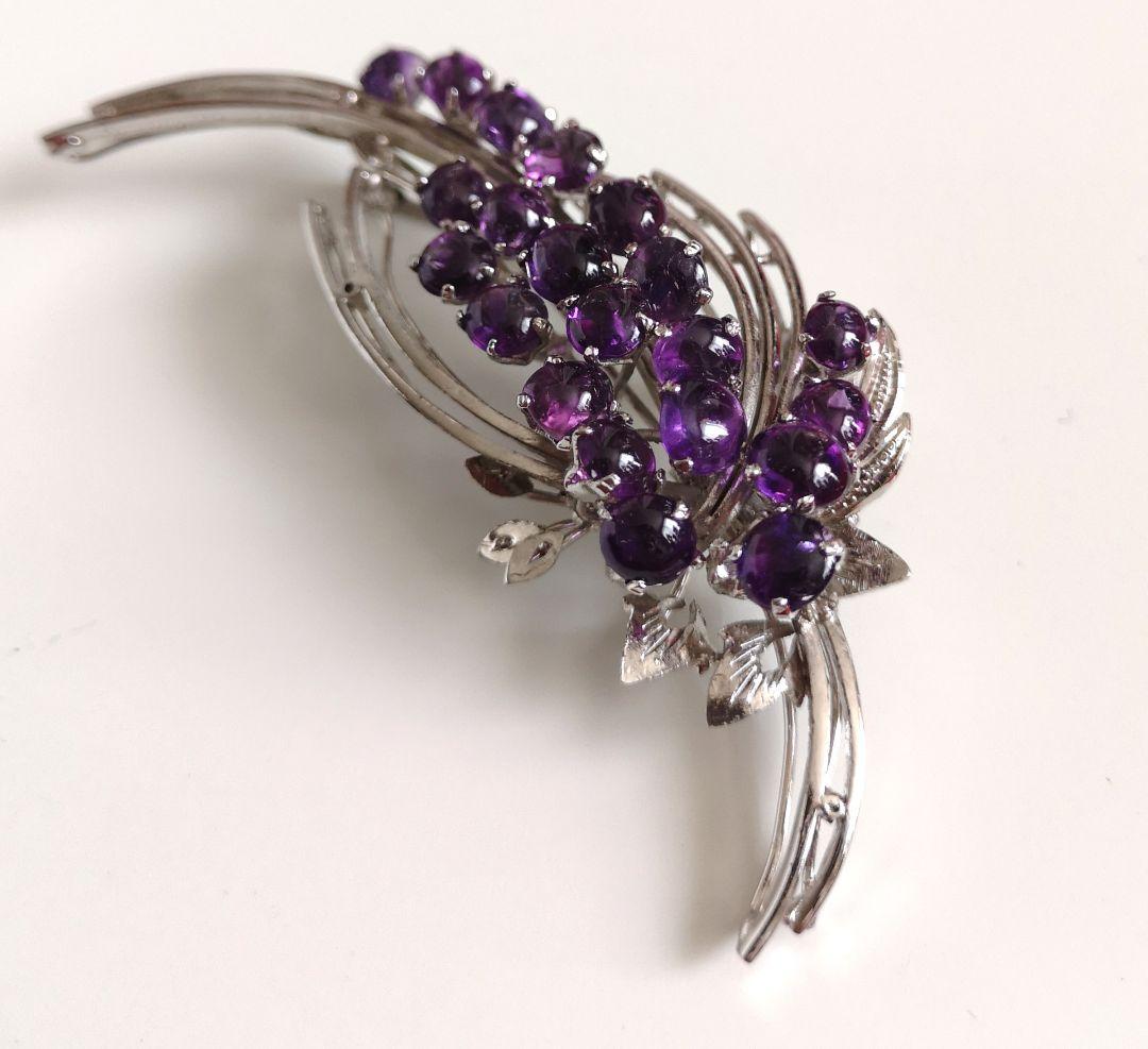 ヴィンテージ ブローチ 天然石 アメジスト 21石 カボッション 刻印入り 4