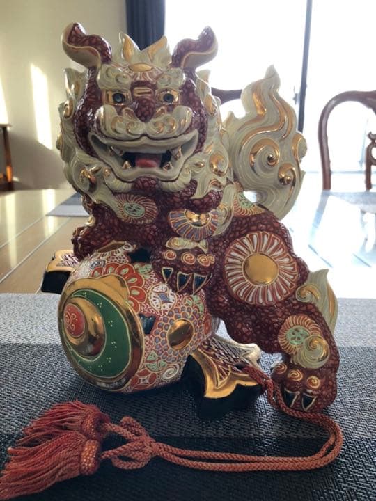 美品 九谷焼 獅子 魔除け 縁起物 置物