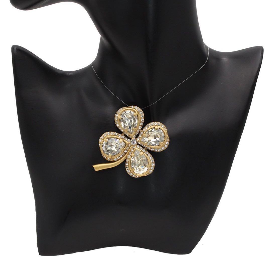 G2033 超美品!! シャネル クローバー ラインストーン ブローチ