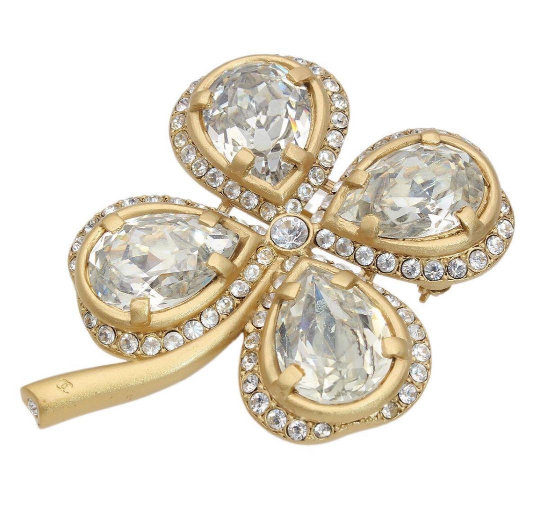 G2033 超美品!! シャネル クローバー ラインストーン ブローチ