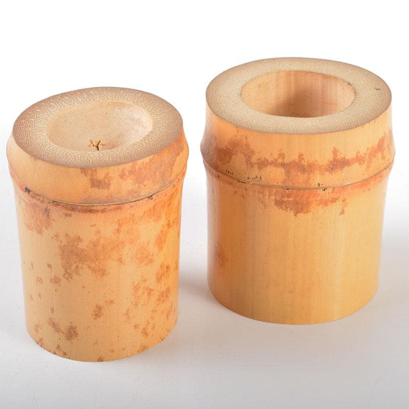 茶道具　古竹　蓋置　一双　紫野　松長剛山書付箱　V　R6466