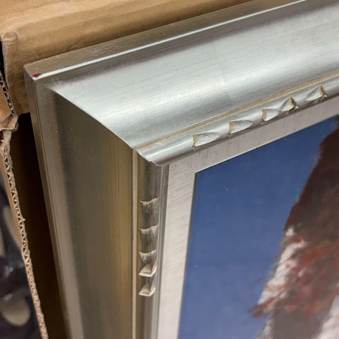 額縁 絵画付き シルバー 大きめ 紐付き