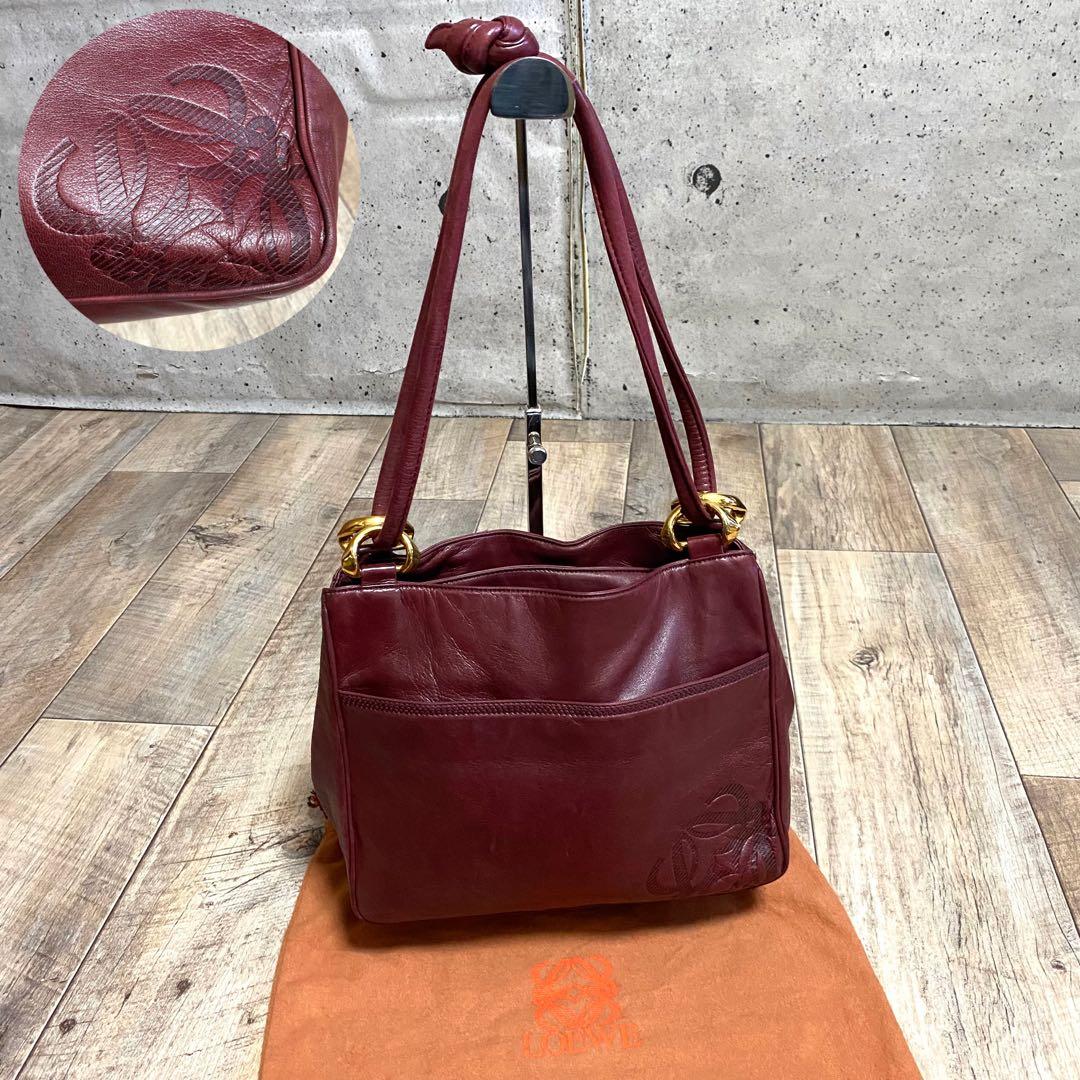 本物☆ロエベ アナグラム柄 ナッパレザー ワンショルダーバッグ ミニハンドバッグ