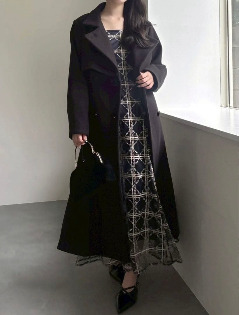 dazzlin レースリボンオフショルドレス ネイビー