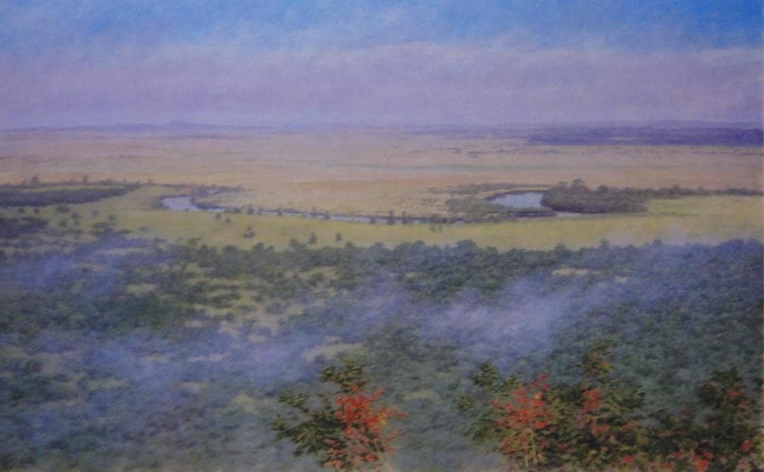 藤田昌市、【湿原遠望（釧路）】、希少な額装用画集より