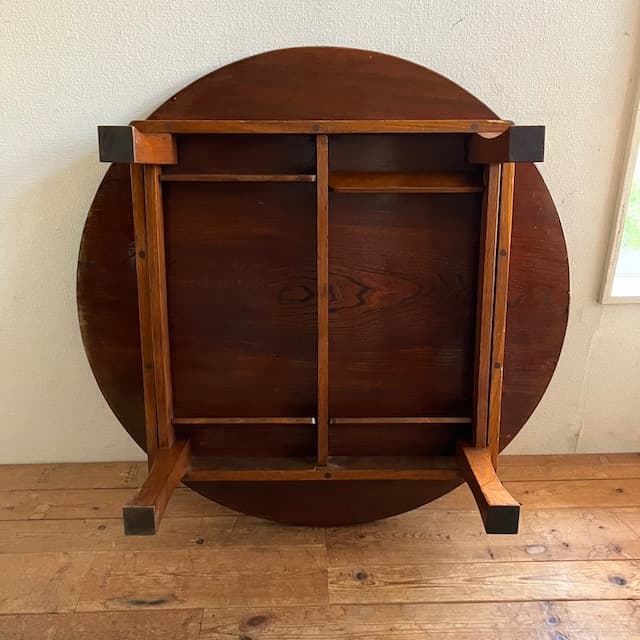 ヴィンテージ 古道具 欅 木製 円形 折りたたみ ちゃぶ台 骨董 レトロ こたつ