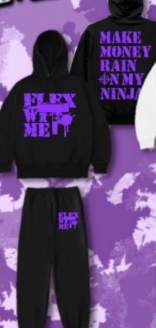 flexwitme 黒紫パーカー　セットアップ　即完売　レア　人気　バラクラバ