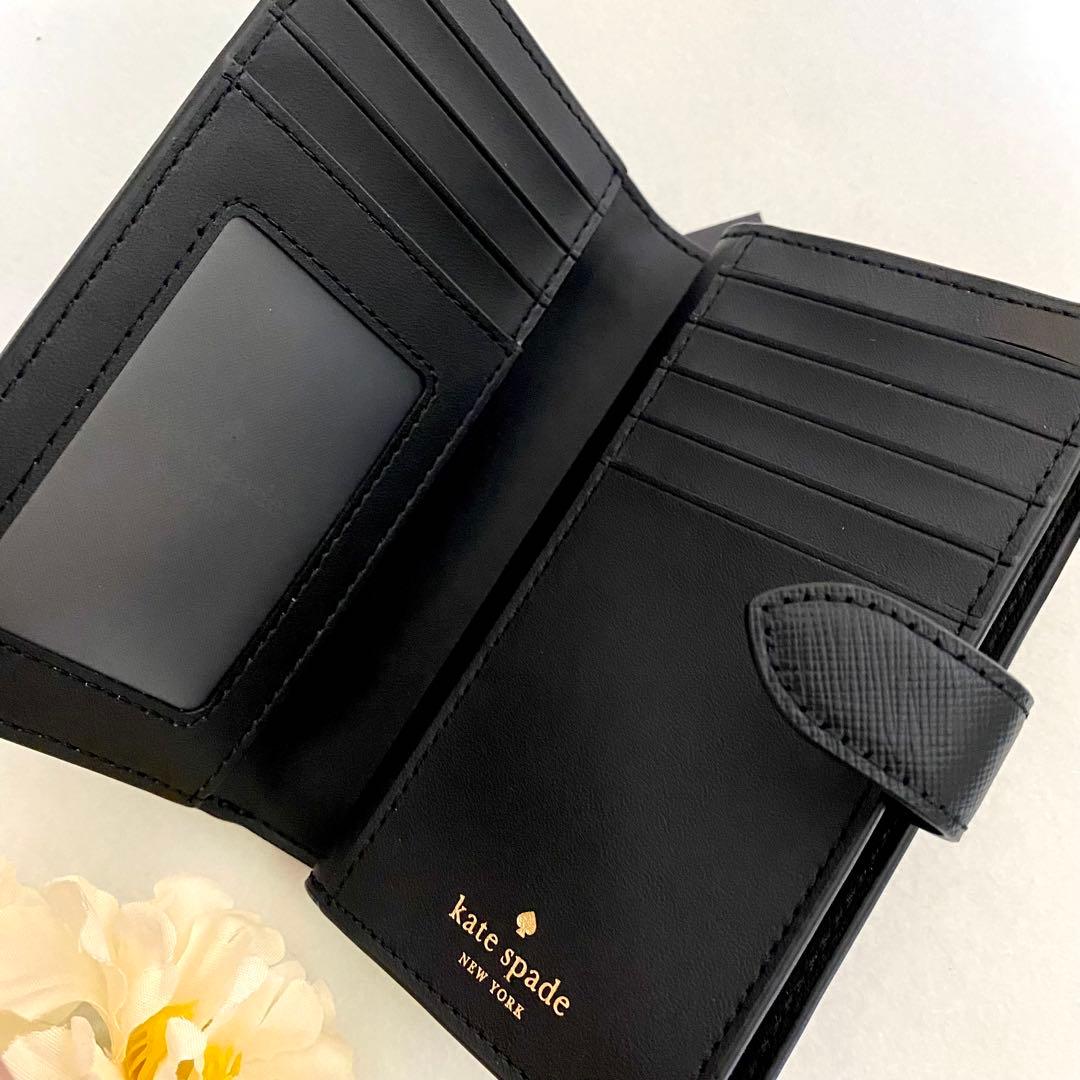 新品　正規品☆kate spade 折り財布　 ブラック　花柄　二つ折り財布