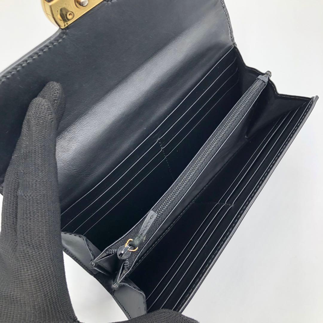 グッチ インターロッキング 長財布 二つ折り シマレザー GG柄 ブラック