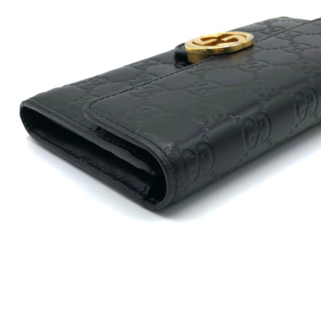 グッチ インターロッキング 長財布 二つ折り シマレザー GG柄 ブラック