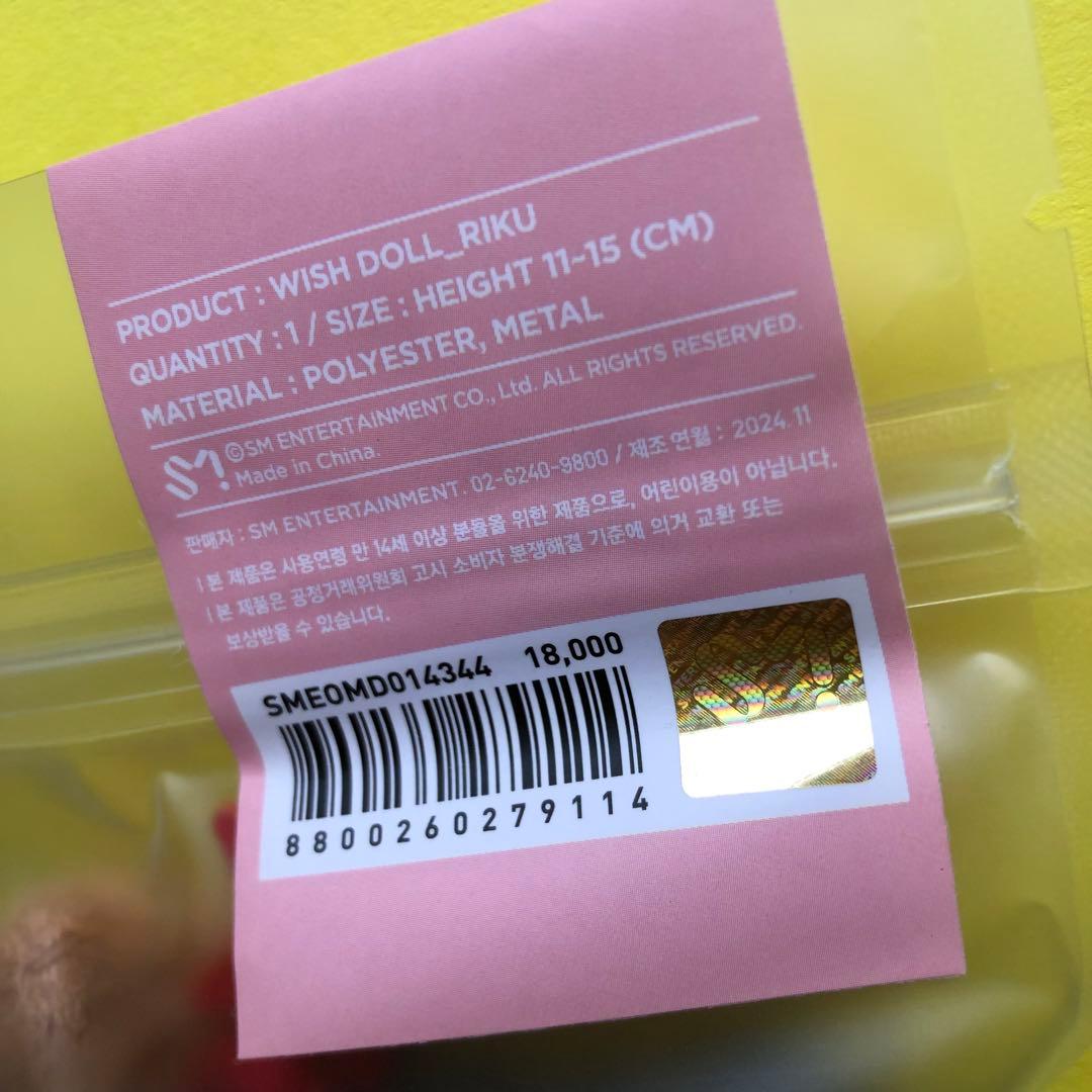 迅速発送　リク　ぬいぐるみ　NCTWISH WISHDOLL RIKU未開封クリ