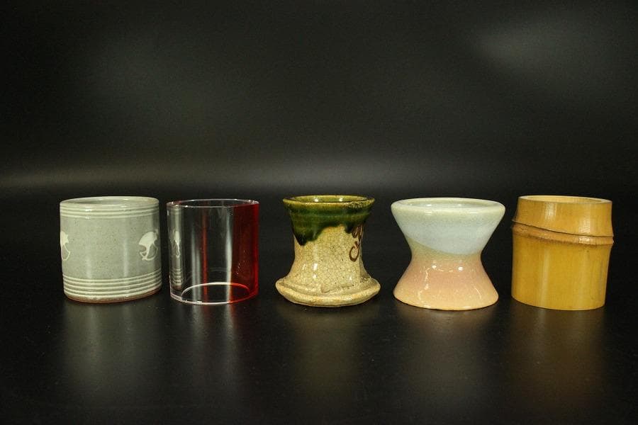 茶道具 蓋置 織部 ガラス 竹 他 五個 まとめて(A338)