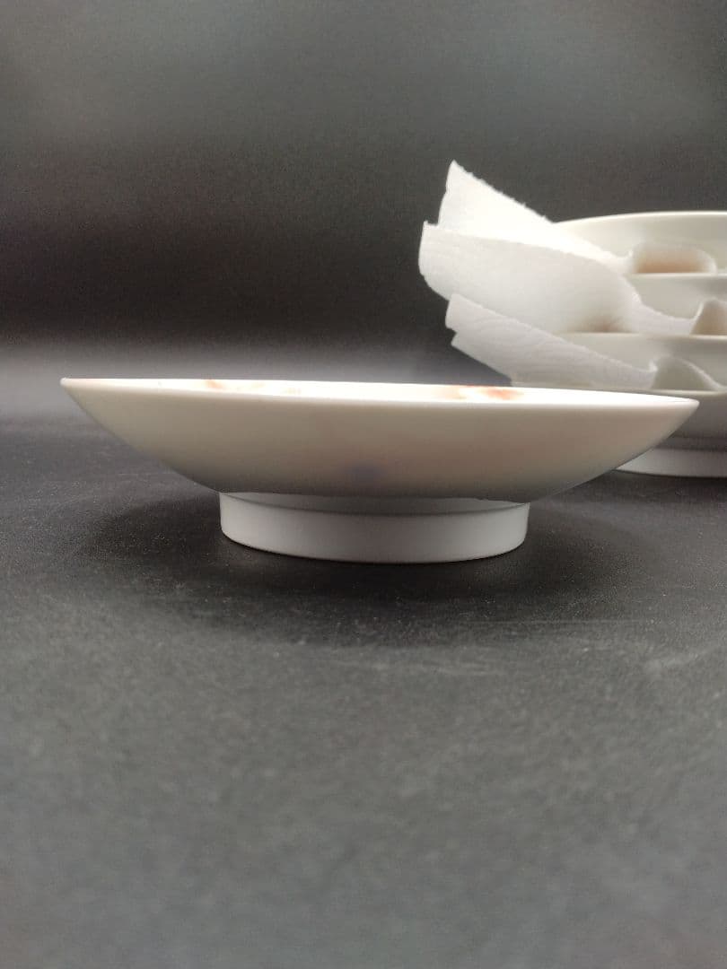 カ*み様 源六焼 赤絵 金彩 孔雀文 六寸皿 五枚 明治末~大正期 源六製 古伊