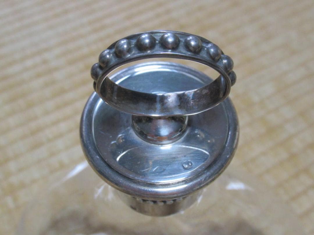 未使用 大正時代 フランス製◆フタ付近純銀製 麦模様手磨き切子 デキャンター