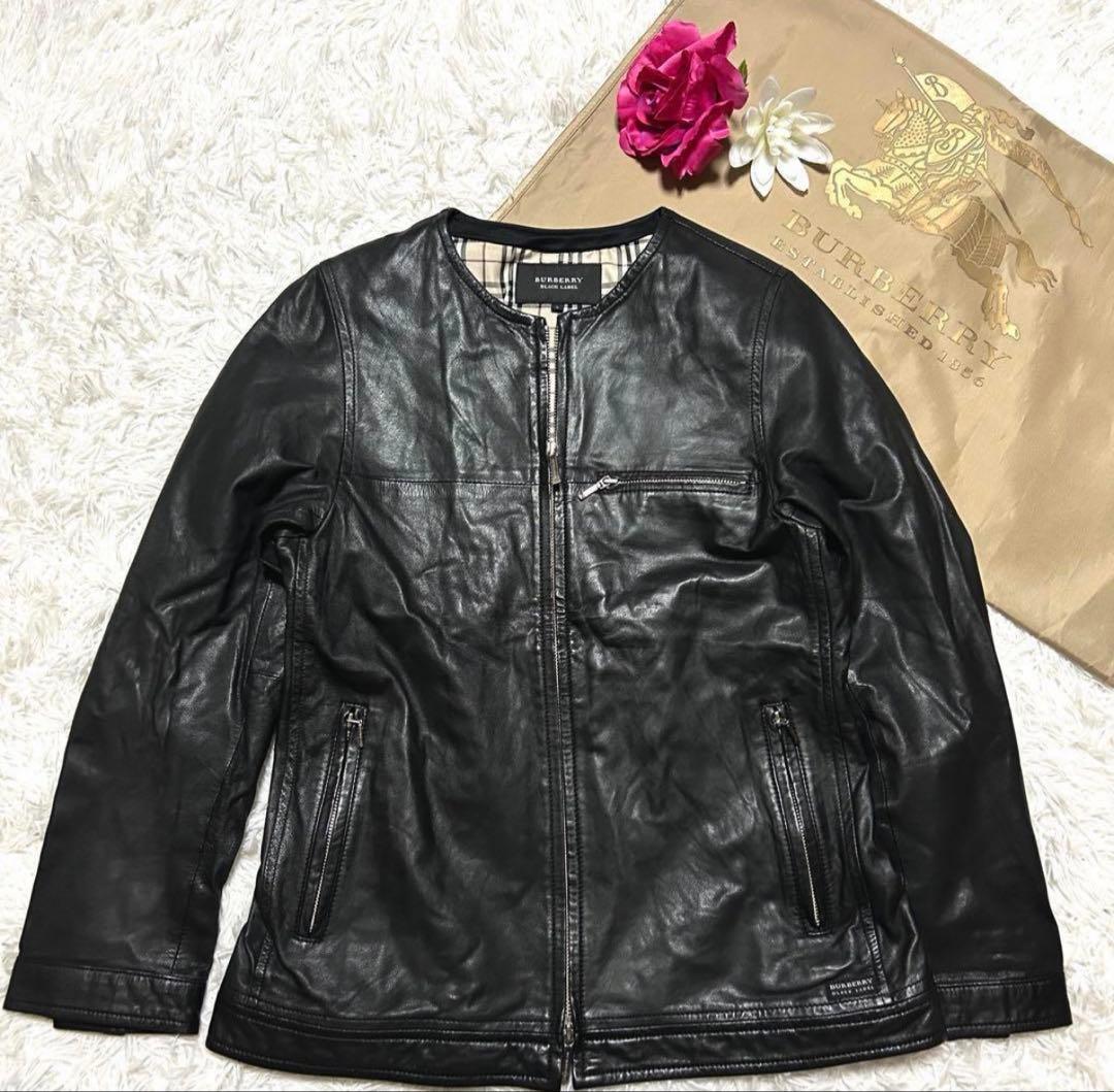 【美品】バーバリーブラックレーベル ラムレザー ジャケット ノバチェック L