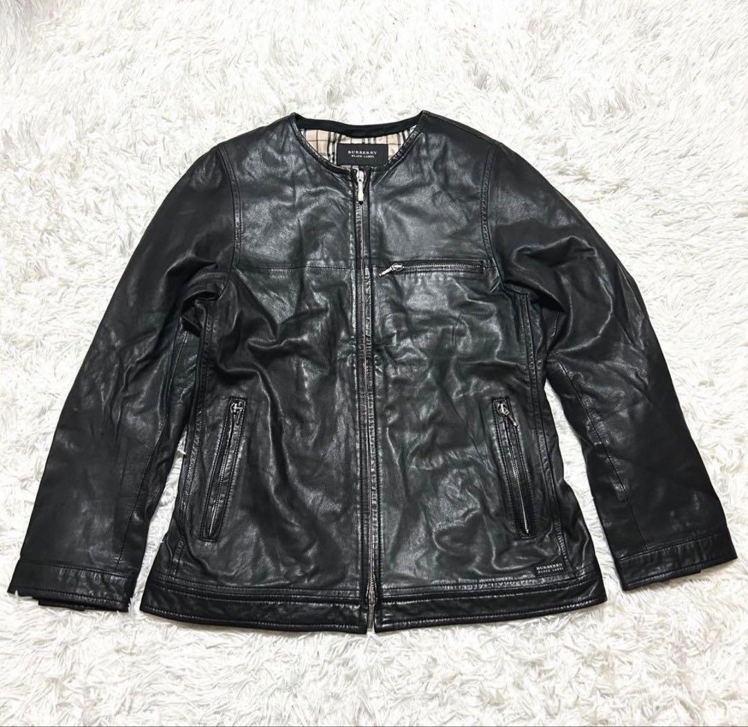 【美品】バーバリーブラックレーベル ラムレザー ジャケット ノバチェック L