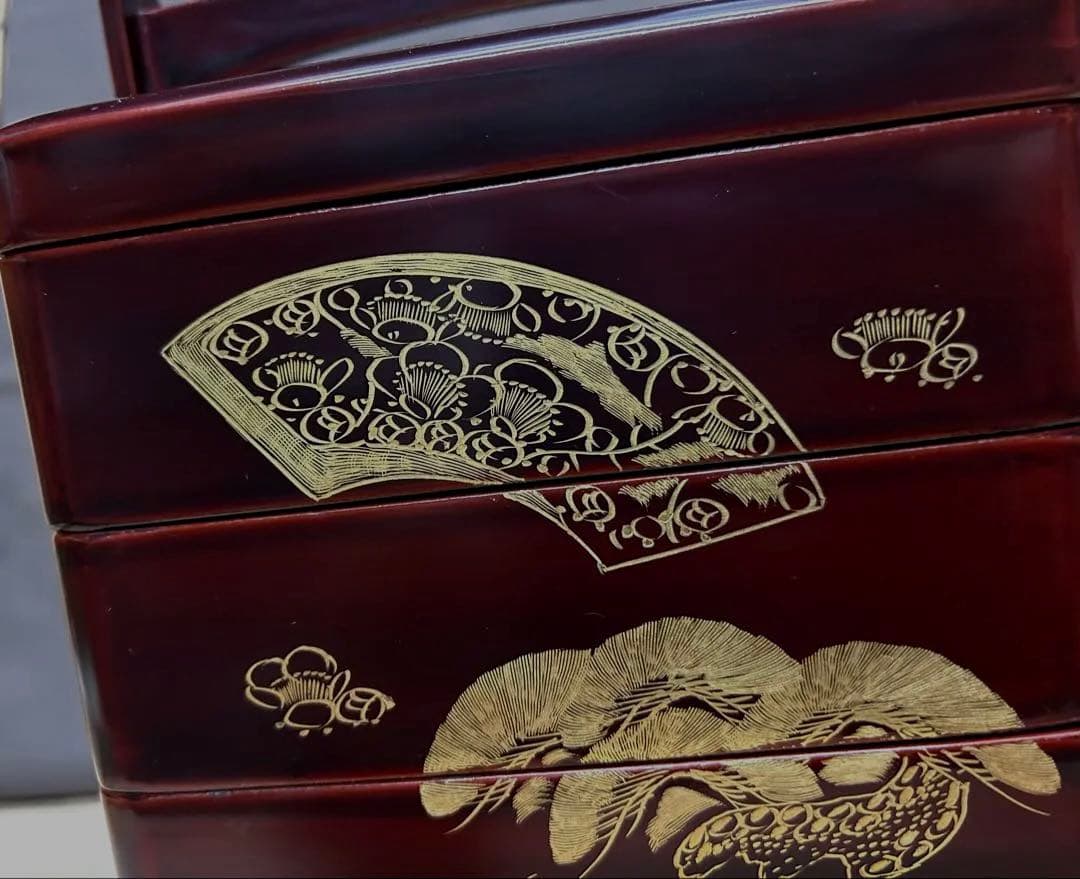 未使用/大特価❕会津塗/手付/四段重箱/1点 本漆塗＊本金＊沈金/和食器