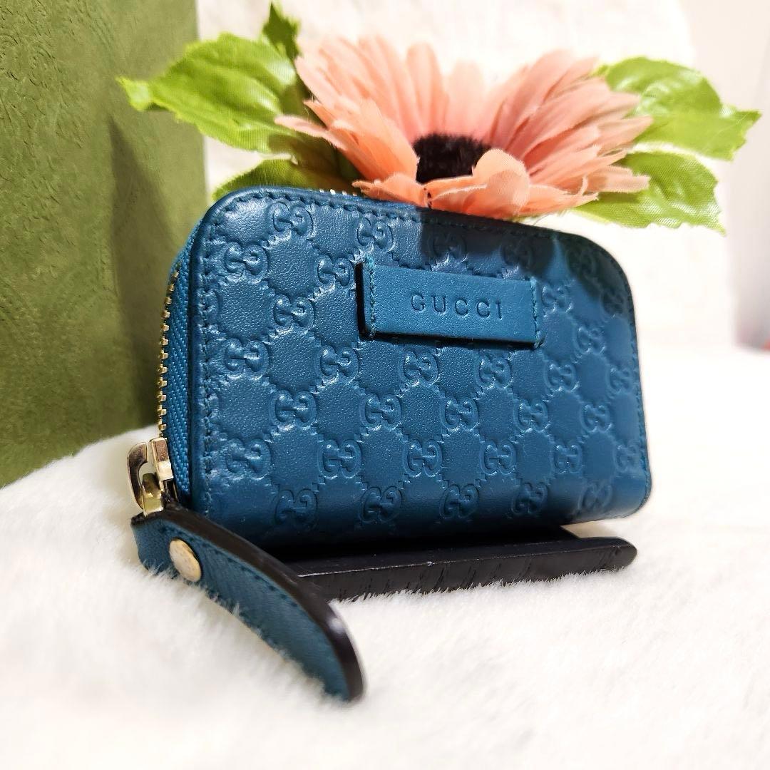 ✨極美品✨グッチ　ケース　小銭入れ　マイクロシマ　ブルー　青　レザー
