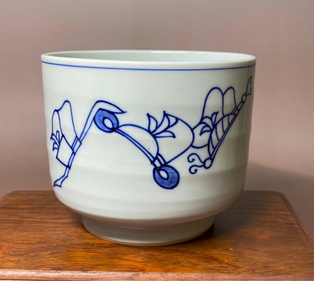 【茶道具】清閑寺窯　祥平造　染付冠手火入（共箱）