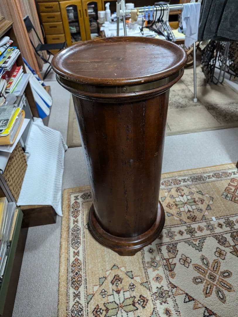 木製円形キャビネット ダークブラウン