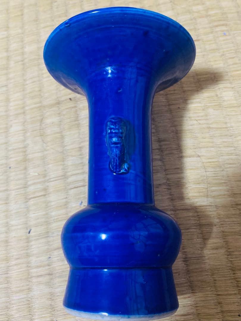 中国清時代獣耳藍釉花瓶