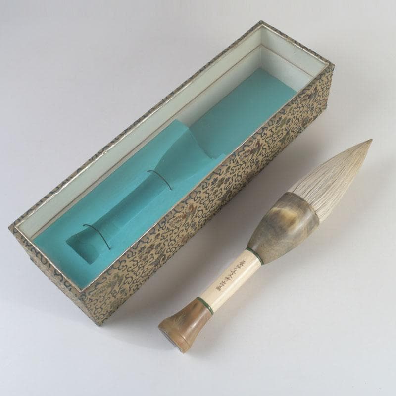 中国　書道具　獣骨製　大筆　ケース付　M　9231