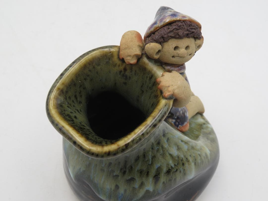 砥部焼 森元 青芳 花瓶 花入れ 小物入れ 陶器 置物 オブジェ 青芳人形