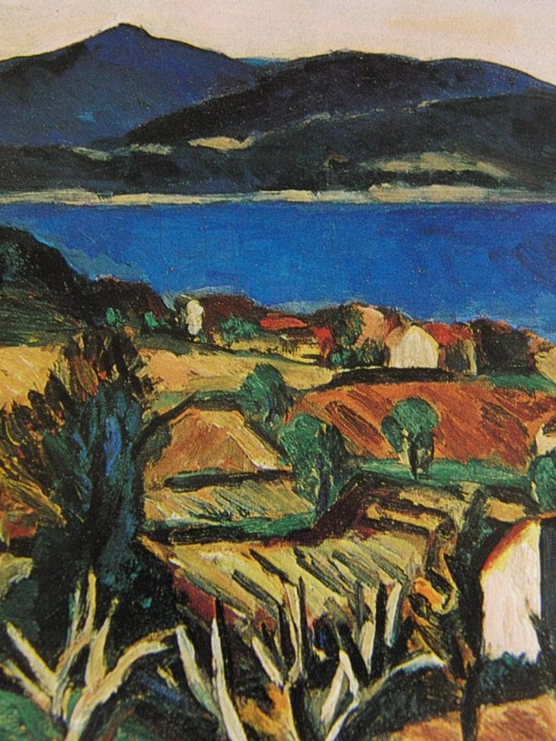 山口薫、「南仏サントロペ風景」、希少な画集の額装画、日本製新品額入り