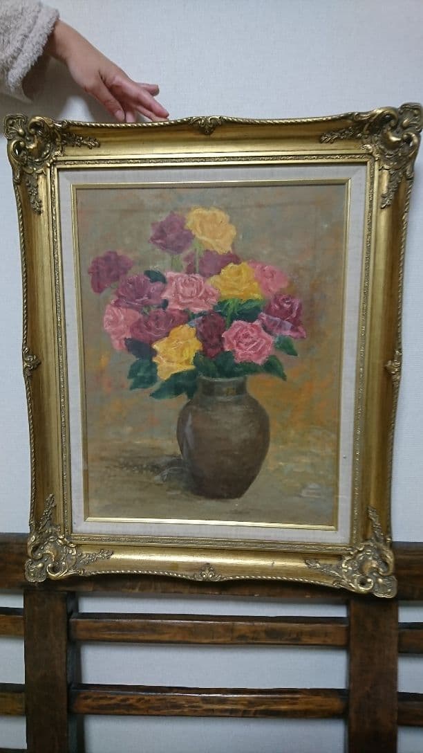 【送料込み】絵画 油絵 額縁付き 薔薇 クリスマスプレゼント