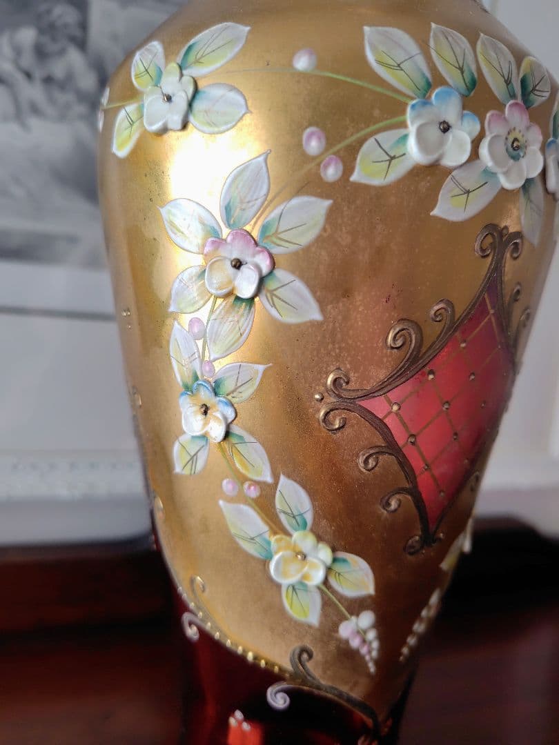 ♥チェコスロバキア製　ボヘミアガラス花瓶　Ｈ３１．５cm