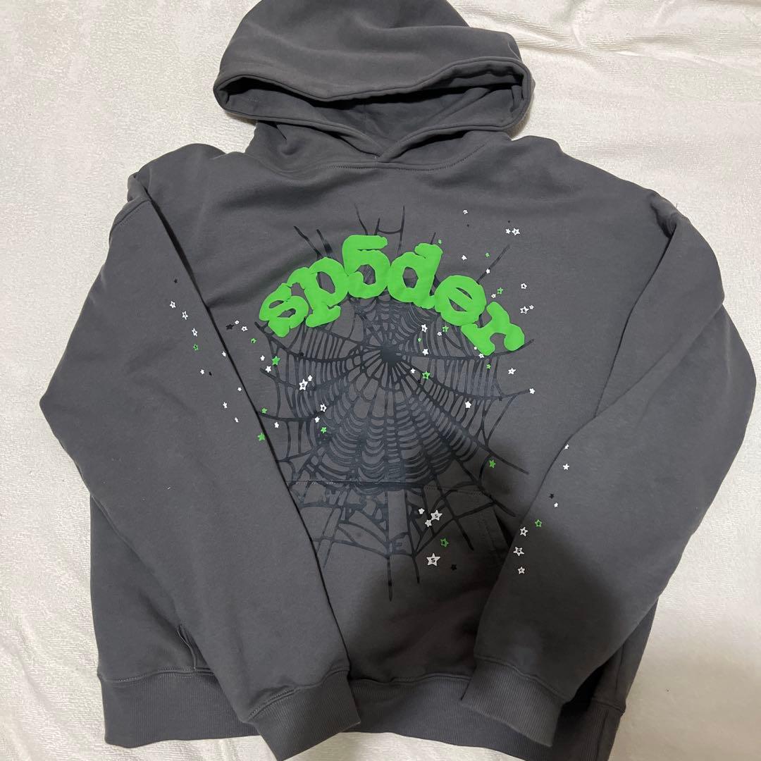 sp5der XL グレー 緑パーカー