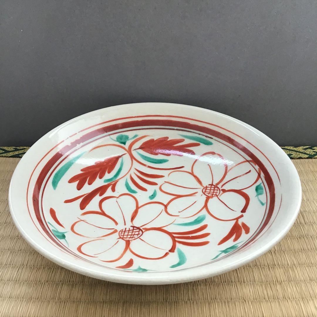 茶道具　菓子器　赤絵花文皿　瀬戸本業窯　水野半次郎作　栞　共箱　S104KK