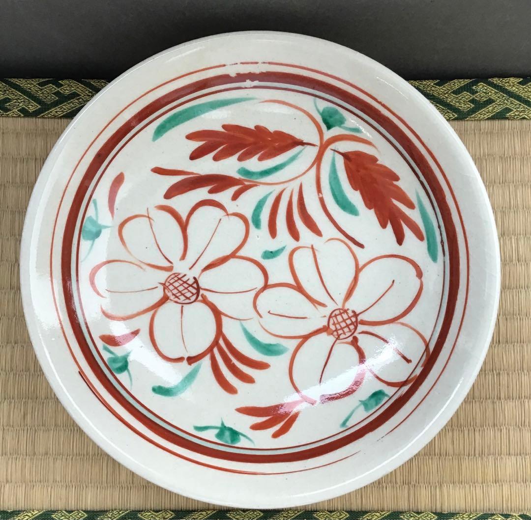 茶道具　菓子器　赤絵花文皿　瀬戸本業窯　水野半次郎作　栞　共箱　S104KK