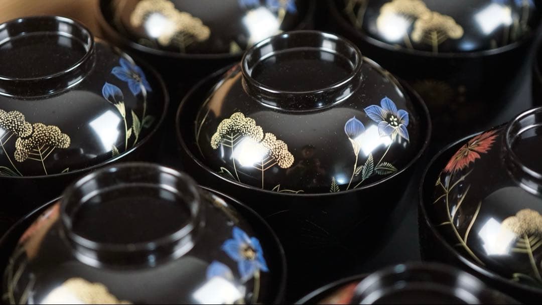 輪島塗 牧野一也 秋草沈金 吸物椀 10客 共箱 未使用 美品