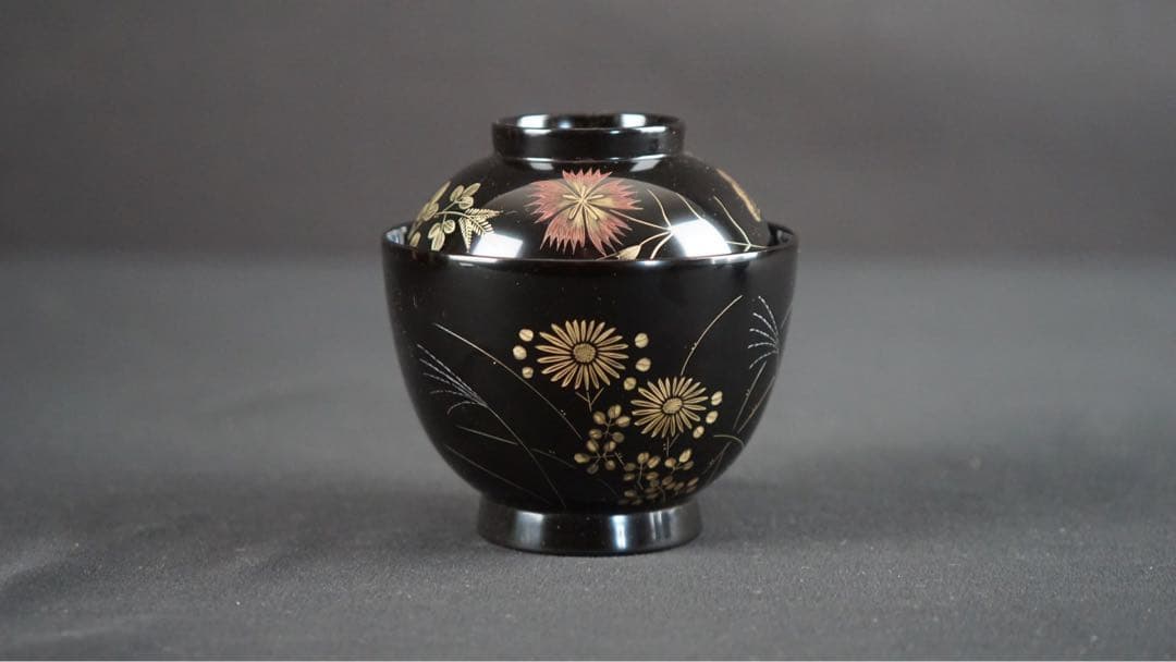 輪島塗 牧野一也 秋草沈金 吸物椀 10客 共箱 未使用 美品