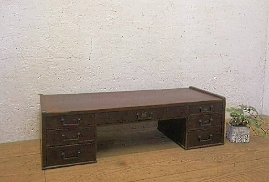 1048 アンティーク　ロータイプの両袖机　ローテーブル　文机　引き出し　レトロ