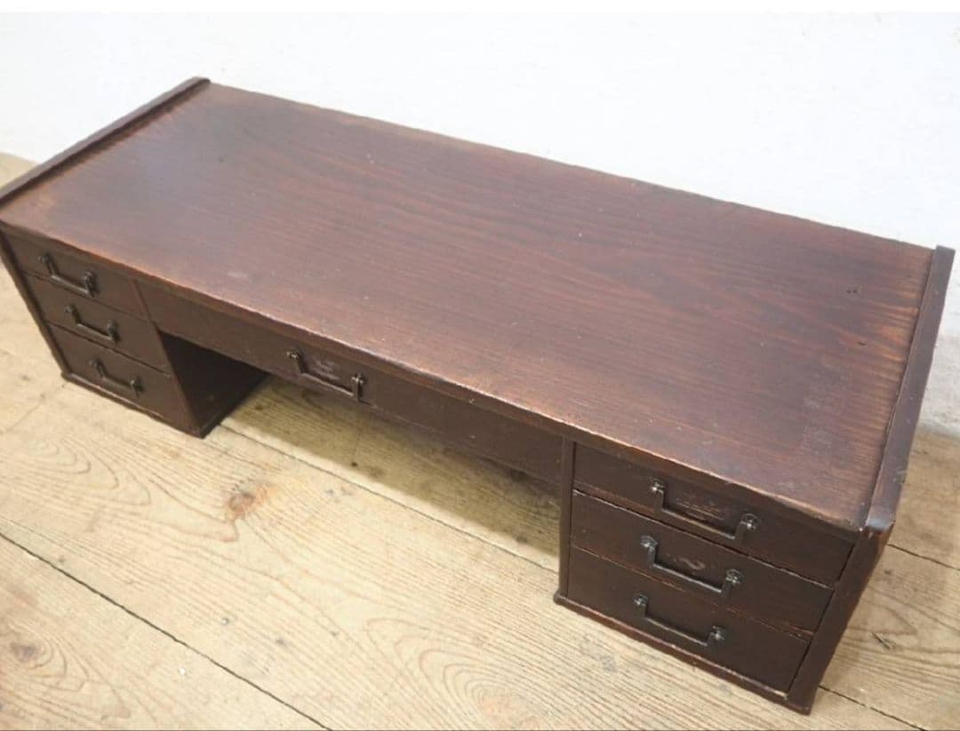 1048 アンティーク　ロータイプの両袖机　ローテーブル　文机　引き出し　レトロ