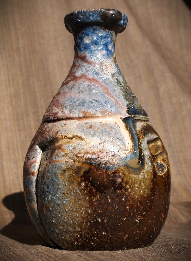 人気作家★大岩智之【師：隠崎隆一】★黒≪青窯変≫備前徳利★共箱