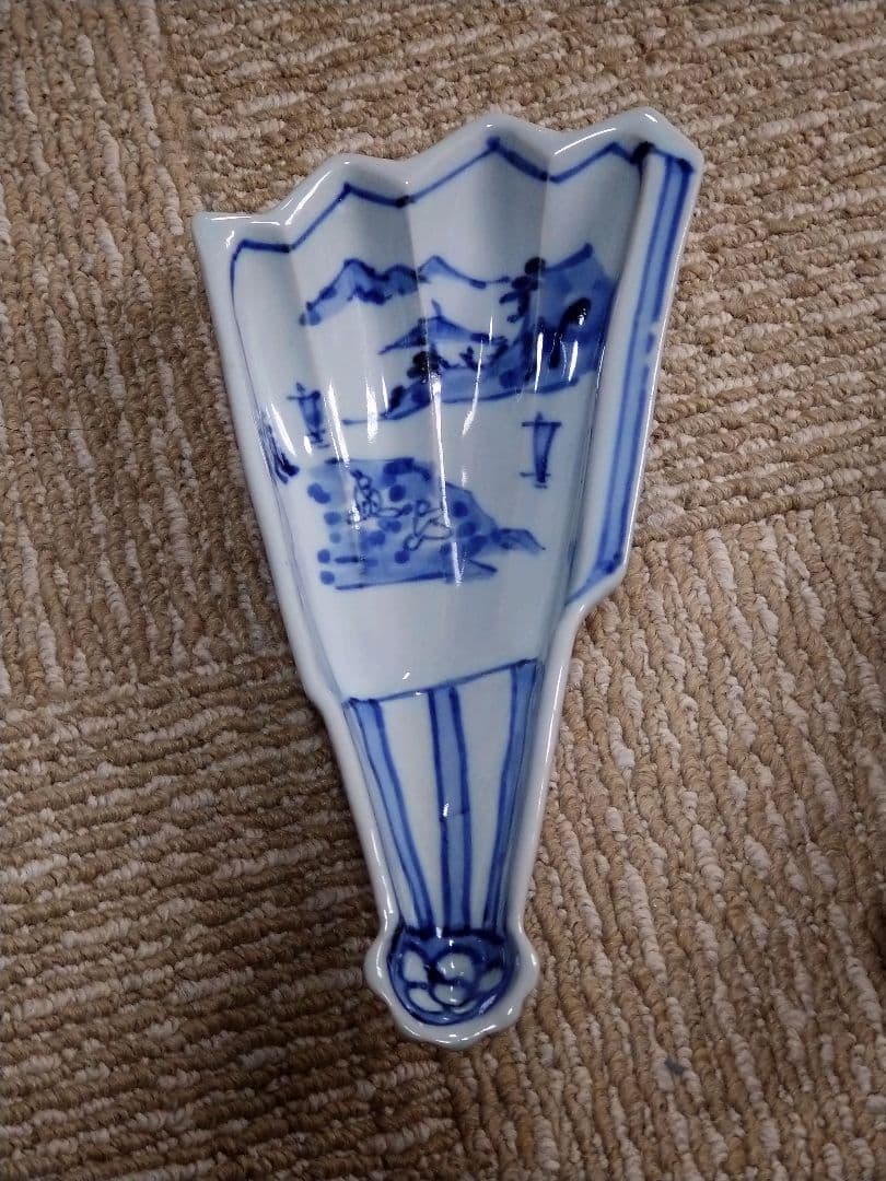 和食器　半開扇皿　末広向付　古染付　五客　共箱
