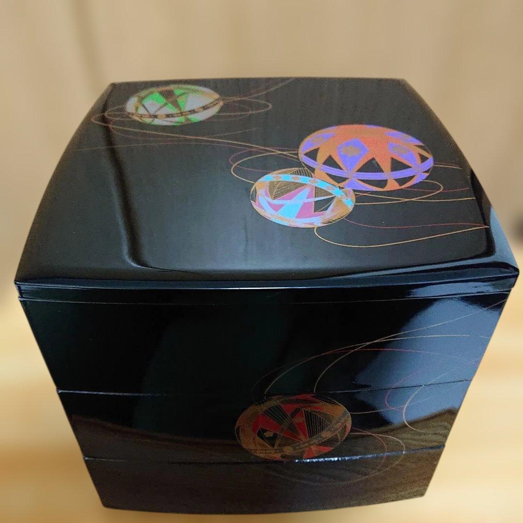 北市漆器 三段重箱　彩色てまり　 未使用