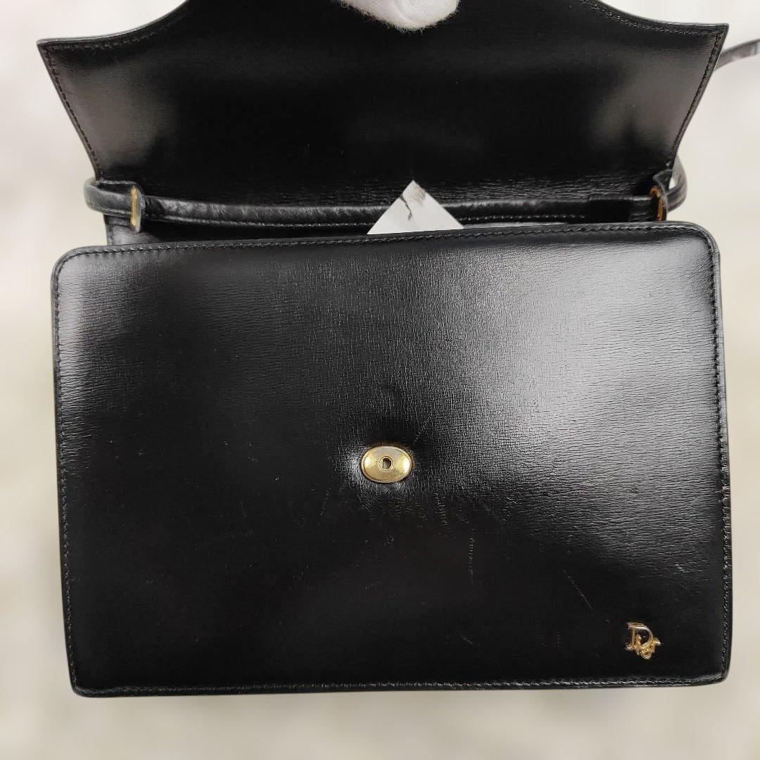 Dior　ショルダーバッグ　ロゴ金具　リボン　ブラック　レザー