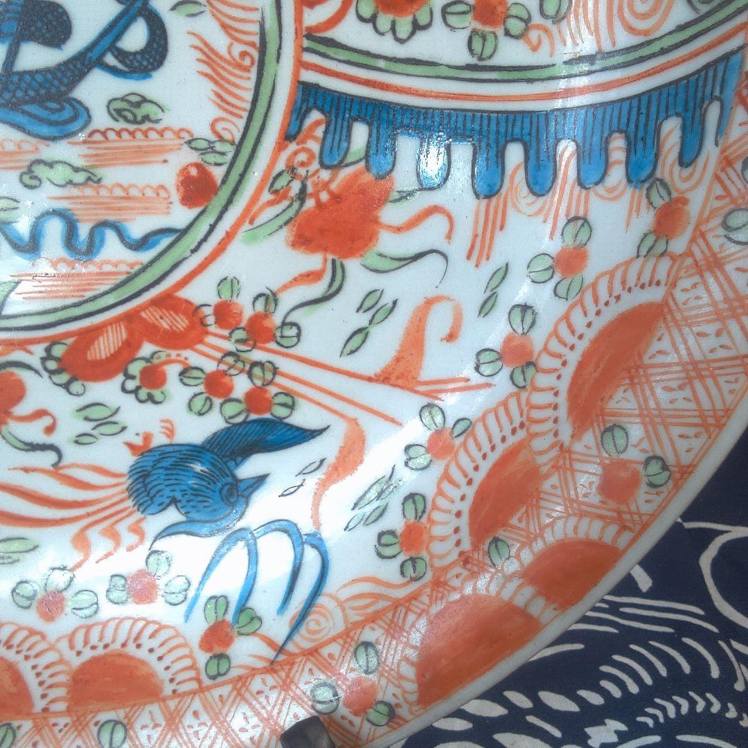 骨董６ ひび直しあります注意多色花模様の陶器皿