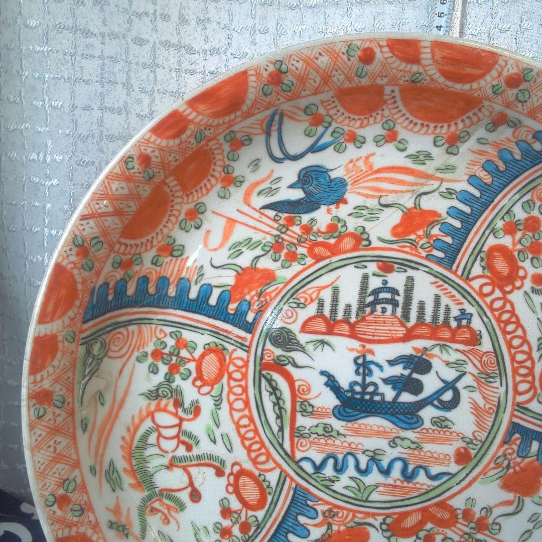 骨董６ ひび直しあります注意多色花模様の陶器皿