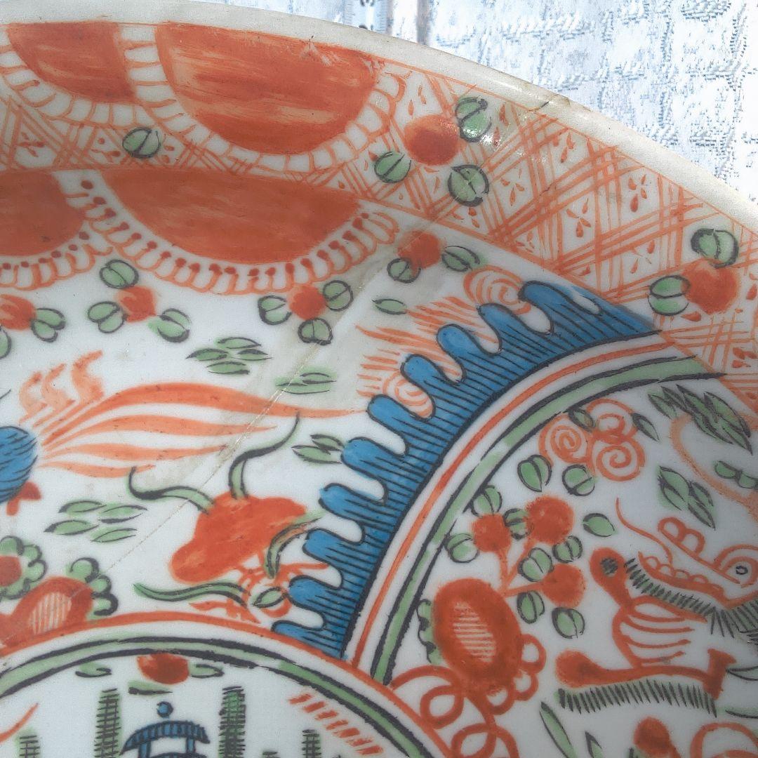 骨董６ ひび直しあります注意多色花模様の陶器皿