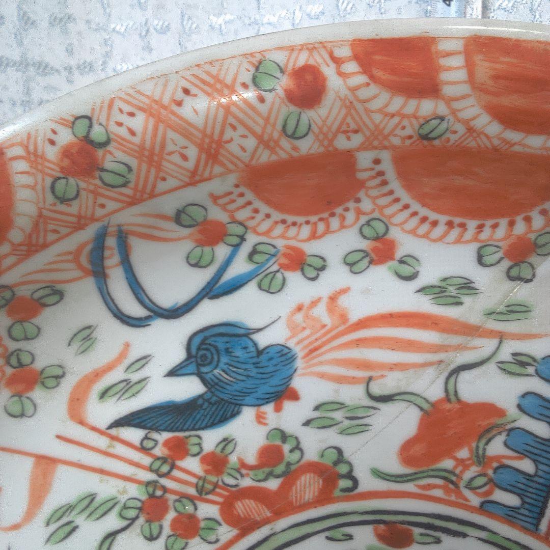 骨董６ ひび直しあります注意多色花模様の陶器皿