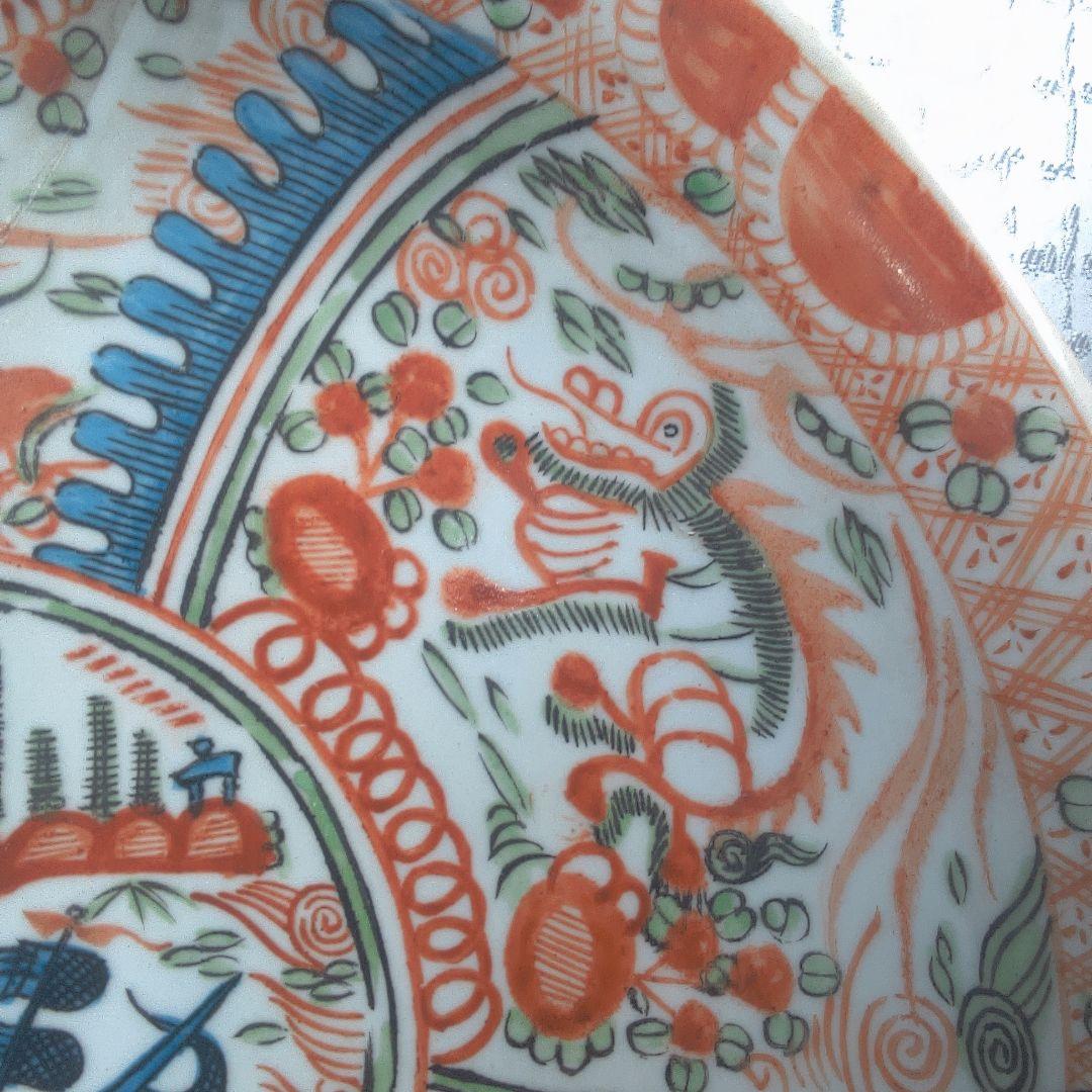 骨董６ ひび直しあります注意多色花模様の陶器皿