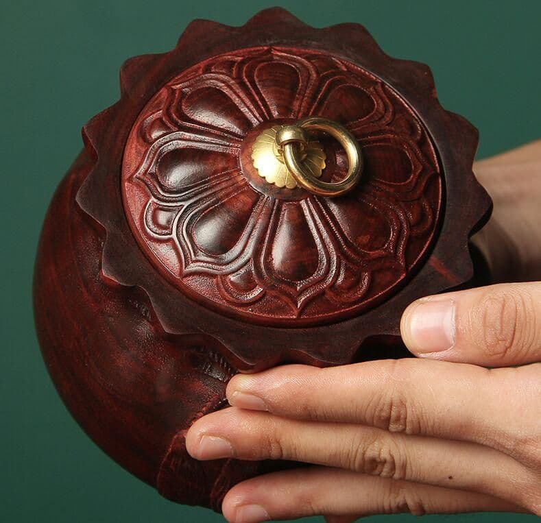 白檀の布袋の茶缶のトランペット家庭用復古住宅の置物携帯木製の密封茶缶の蓋