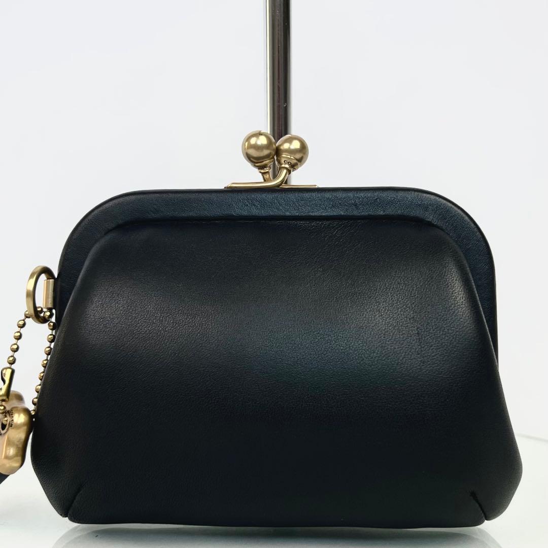 美品 COACH コーチ キスロック がま口 ケース グラブタンレザー 黒
